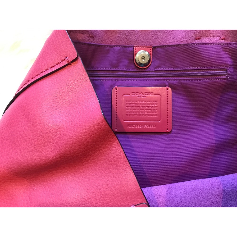 Coach Central Tote Pink Pebbled Leather Shoulder Bag F58660 Purple Interior - Picture 5 of 13